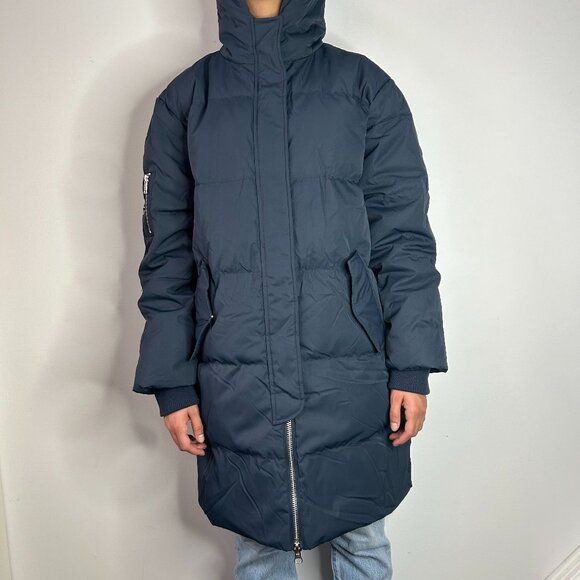 NWT Orolay Navy Knee Length Bomber Style Puffer Coat - Picture 5 of 13
